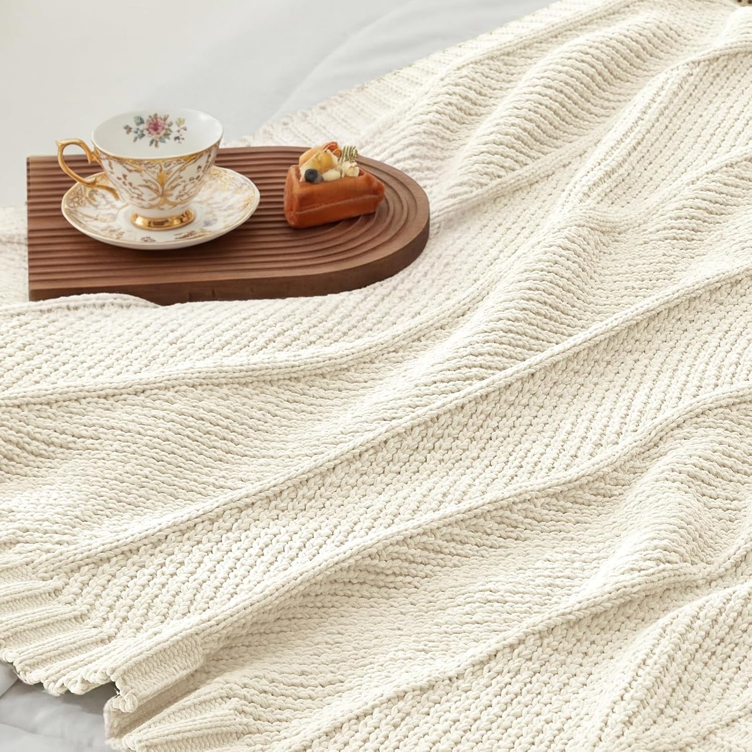 Knit Beige Throw Pillow — 50" - View 9