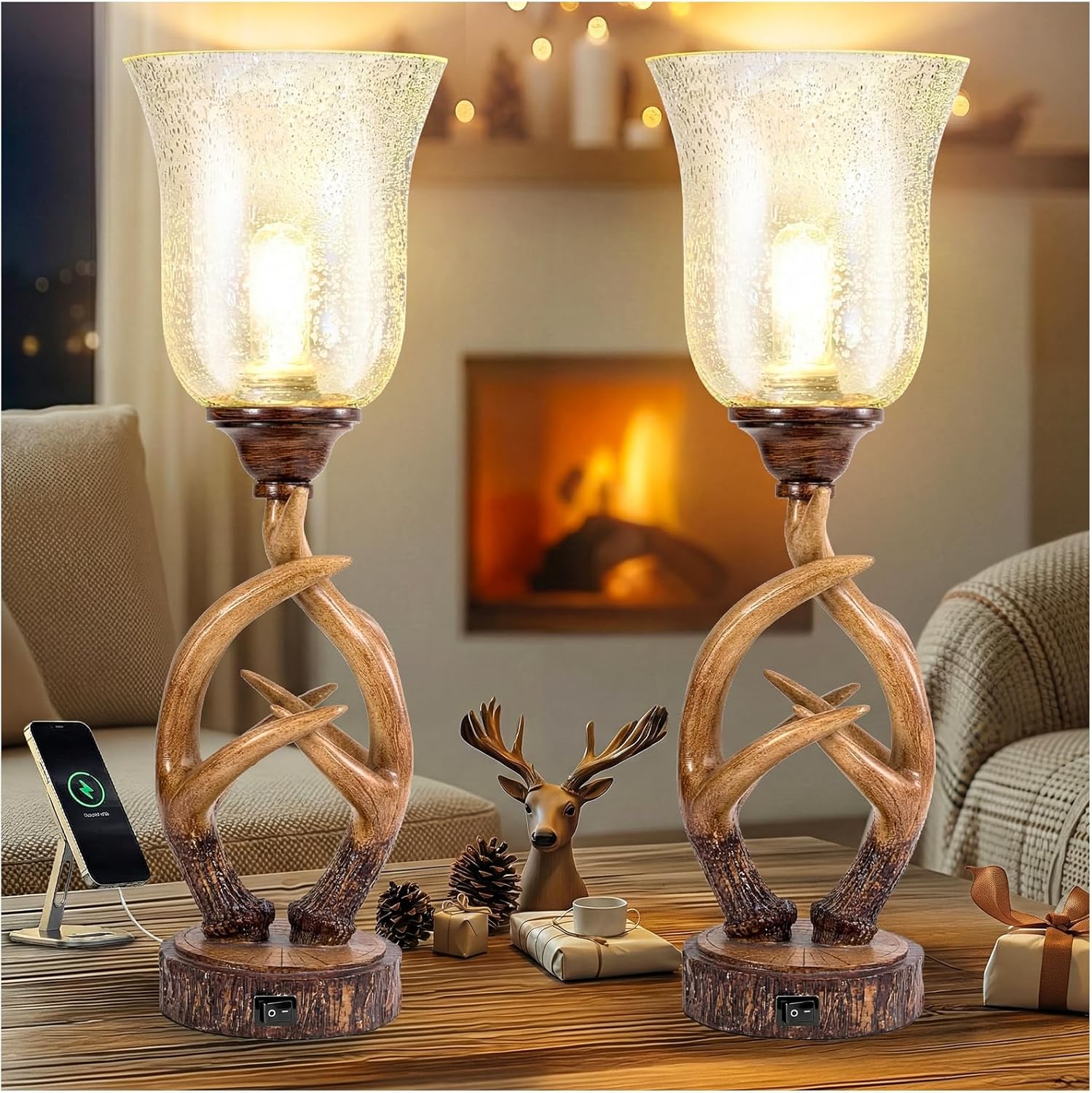 USB Farmhouse Brown Bedside Lamp — Brown-6