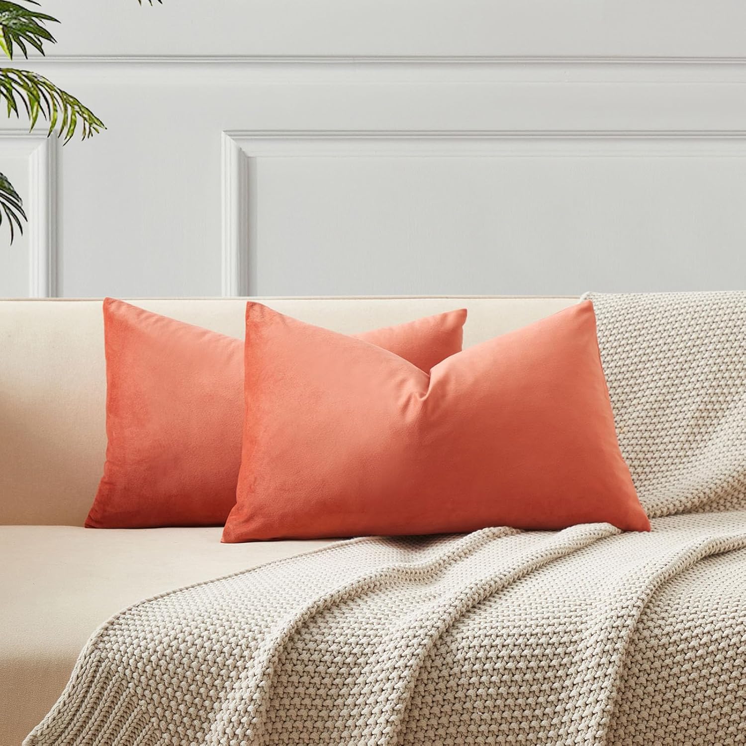 Velvet Luxe Beige Throw Pillow Cover — 14" — Apricot