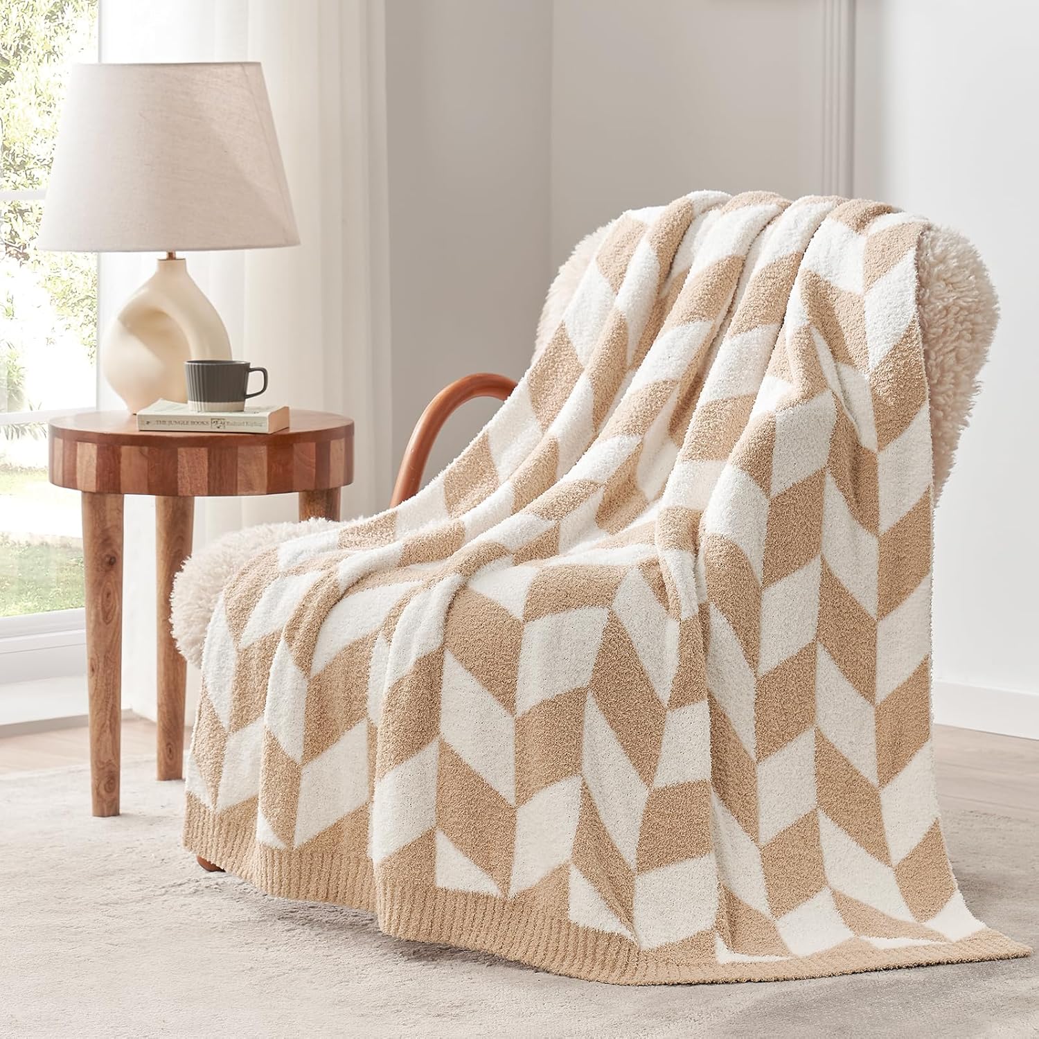 Knit Beige Throw Pillow — 50" — Chevron Beige