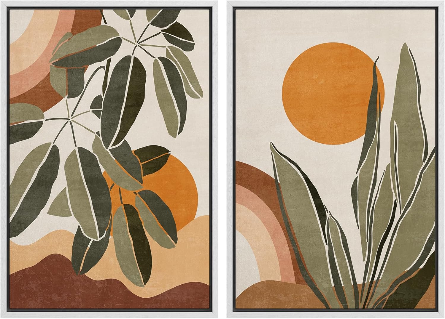 Framed Mid-Century Fabric Wall Art — 16" — 24" x 36" x 2 Panels WHITE