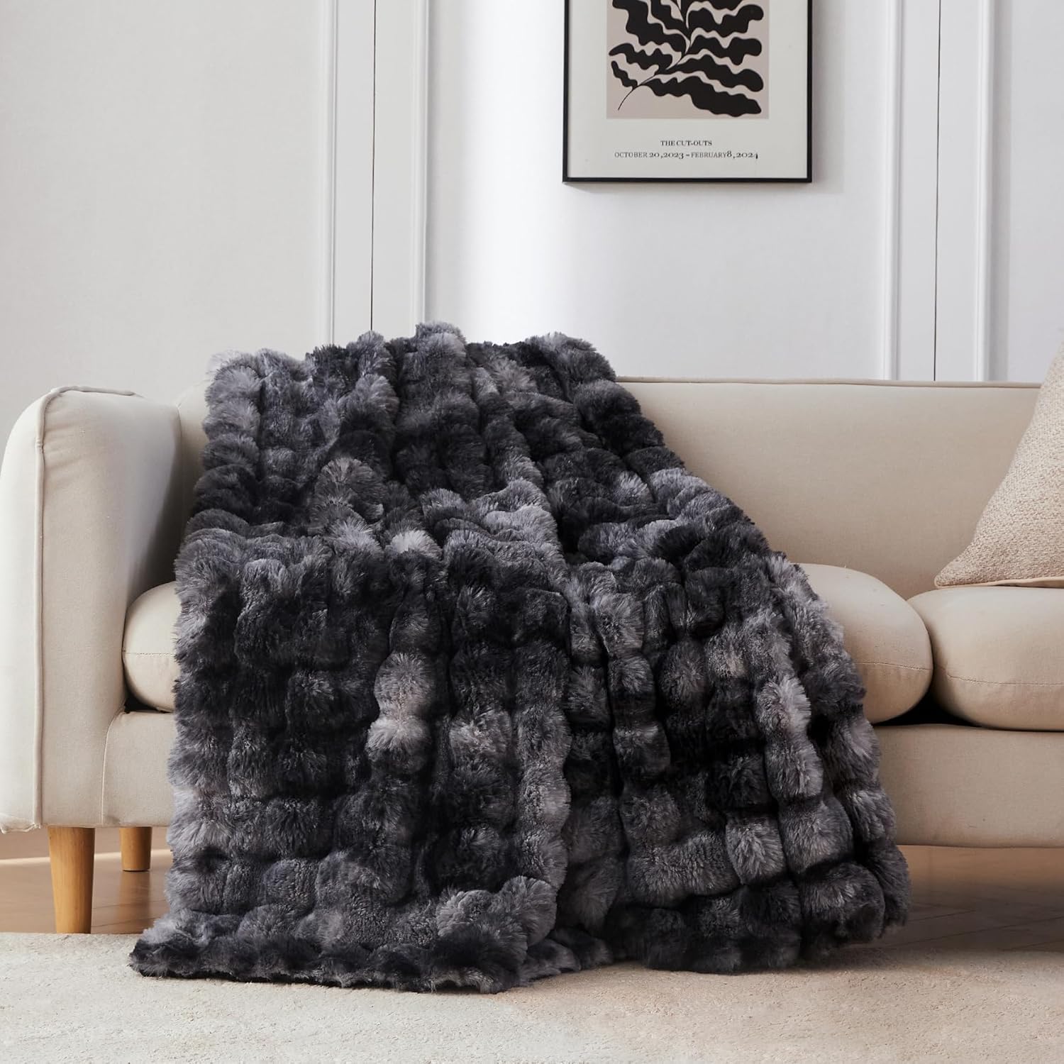 Beige Throw Pillow — 60" — Tie Dye Black