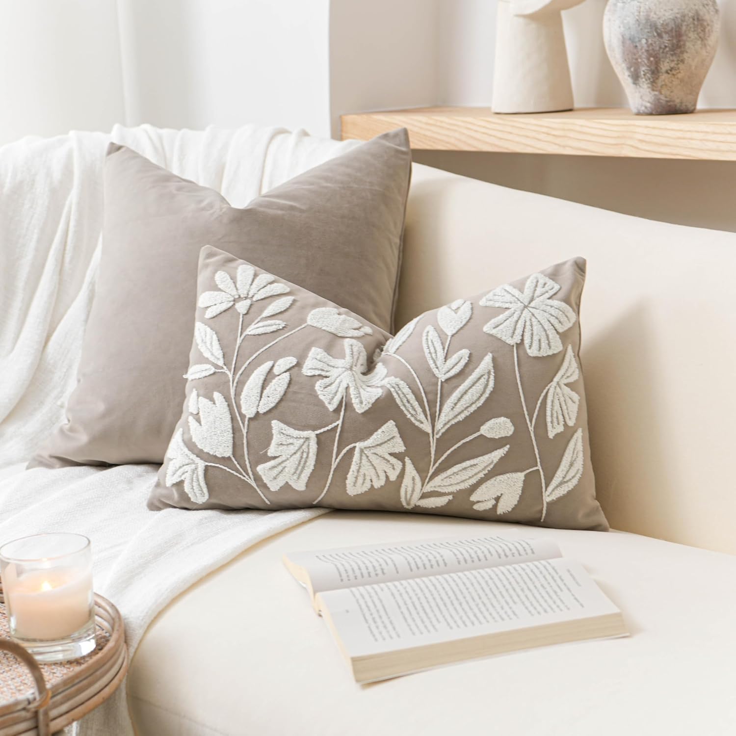 Lumbar Boho Beige Throw Pillow Cover — 20" — 20" x 12" (Pack of 1)