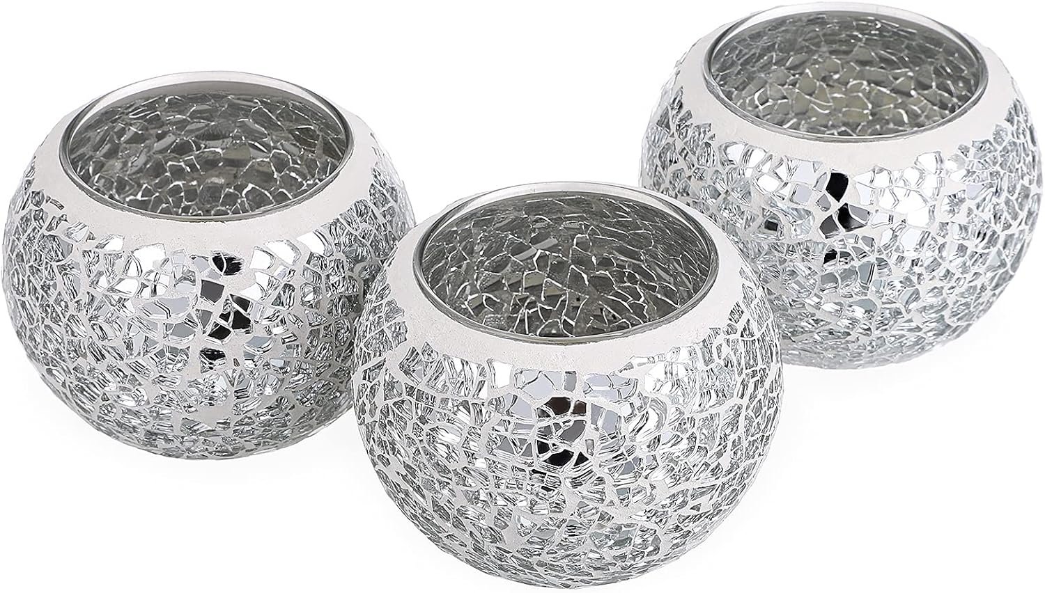 Round Blue Pillar Candle — Set of 3 — Silver