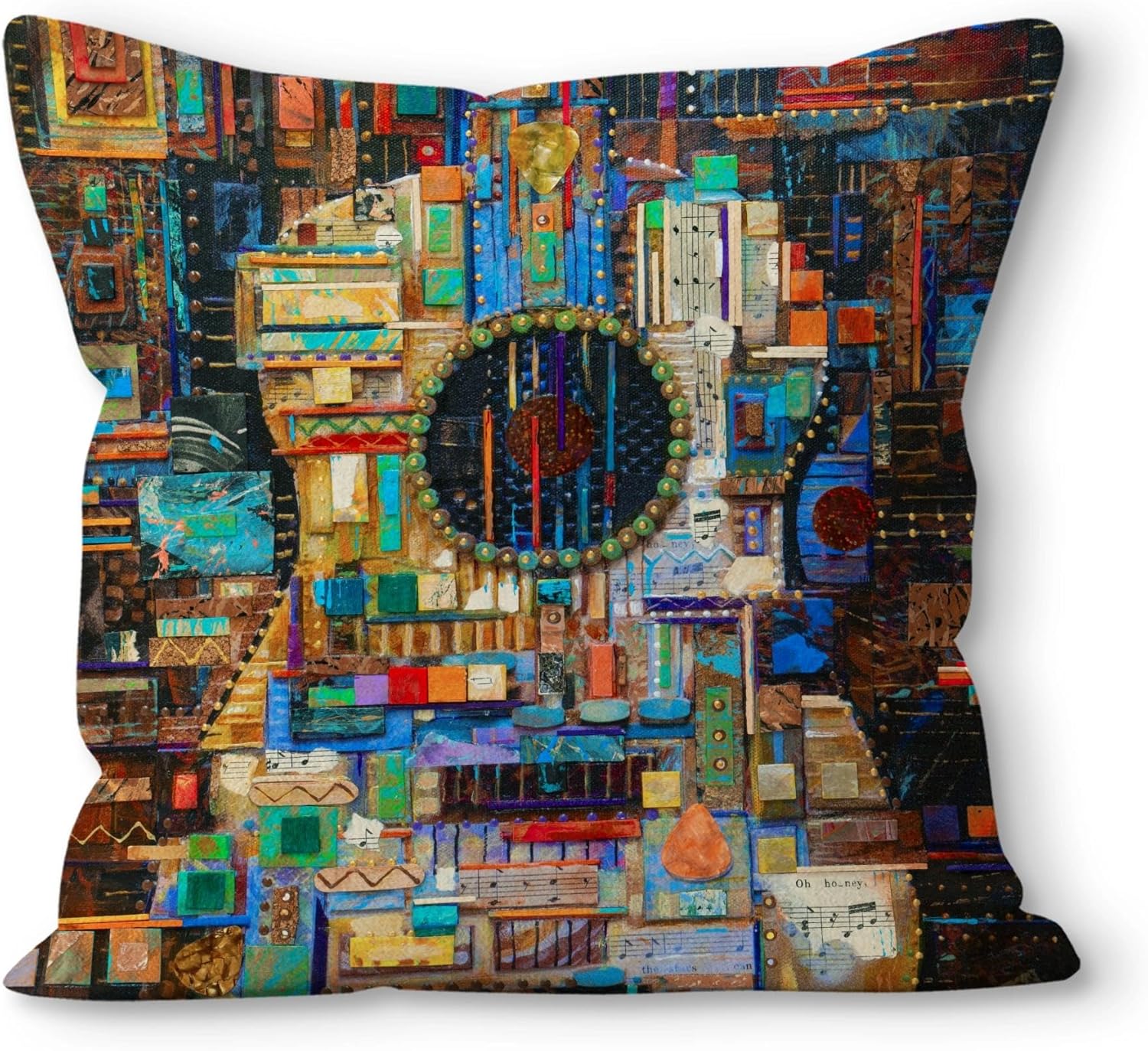 Boho Fabric Throw Pillow Cover — 18" — Guitar-1
