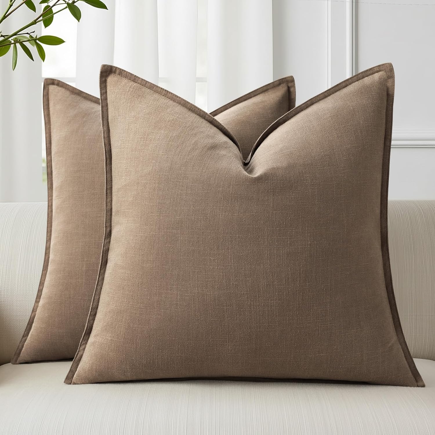 Linen Boho Beige Throw Pillow Cover — 18" — Light Brown