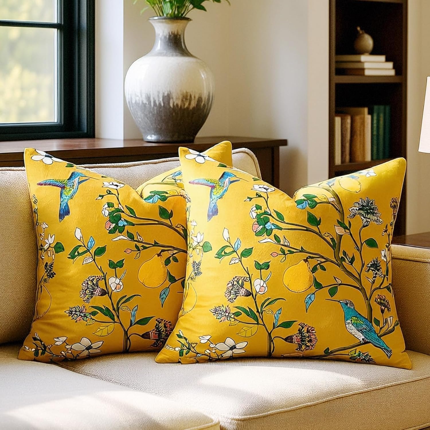 Velvet Boho Beige Pillow Cover — 20" — Mustard Yellow