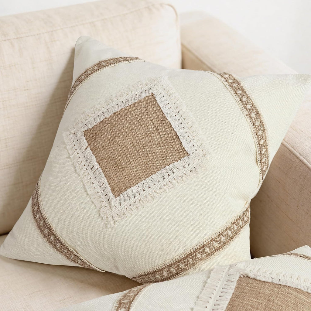 Linen Boho Beige Throw Pillow Cover — 18" - View 6