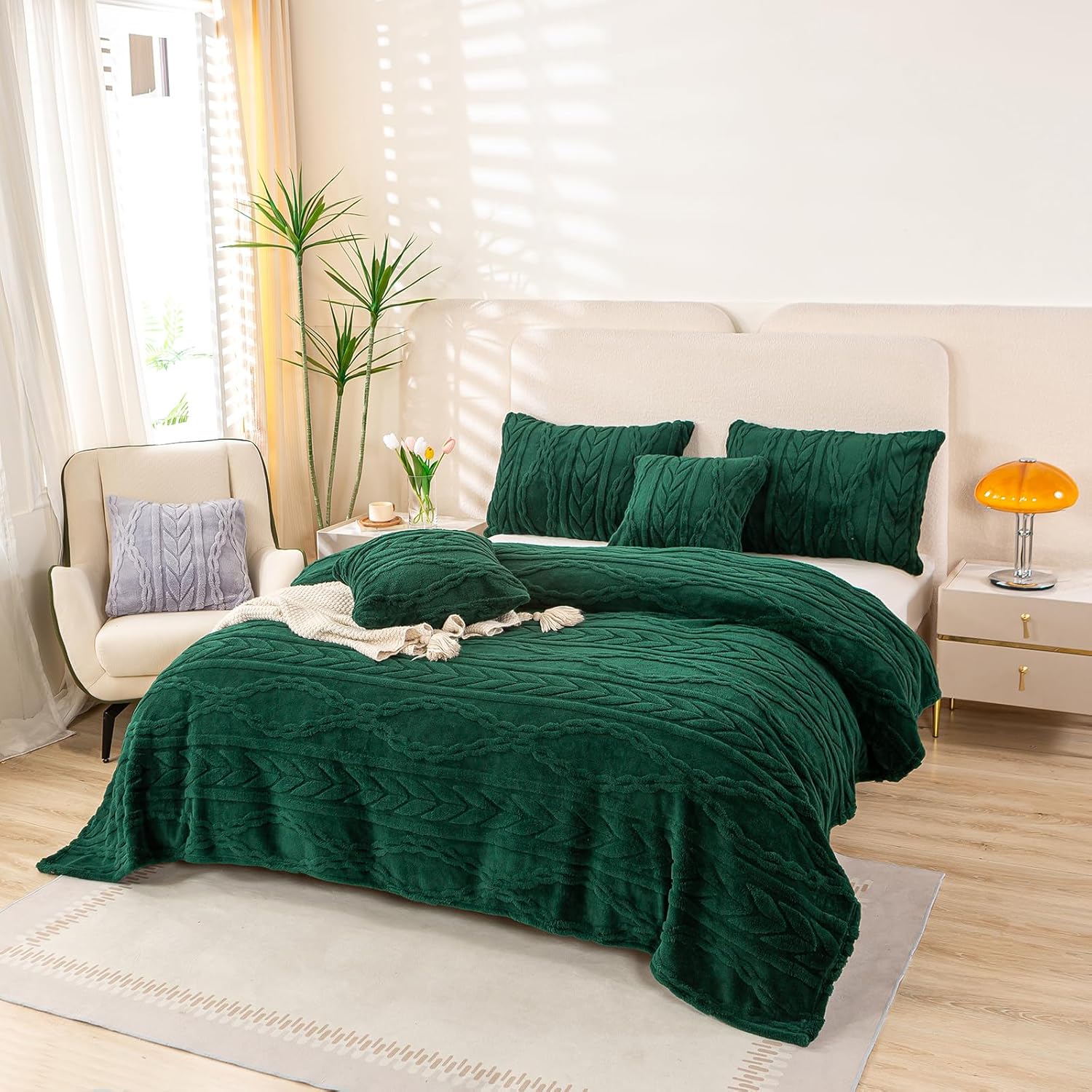 Beige Throw Pillow — 50" — Forest Green