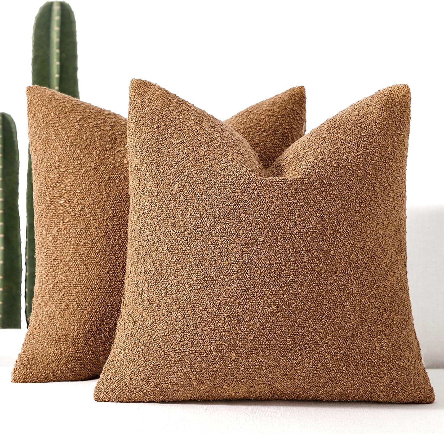 Boucle Beige Throw Pillow Cover — 22" — Tobacco