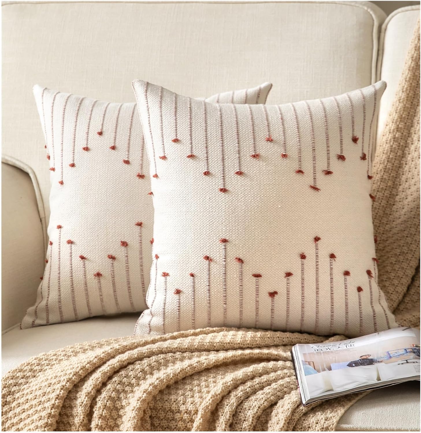 Boho Beige Throw Pillow Cover — 20" — Rust Beige