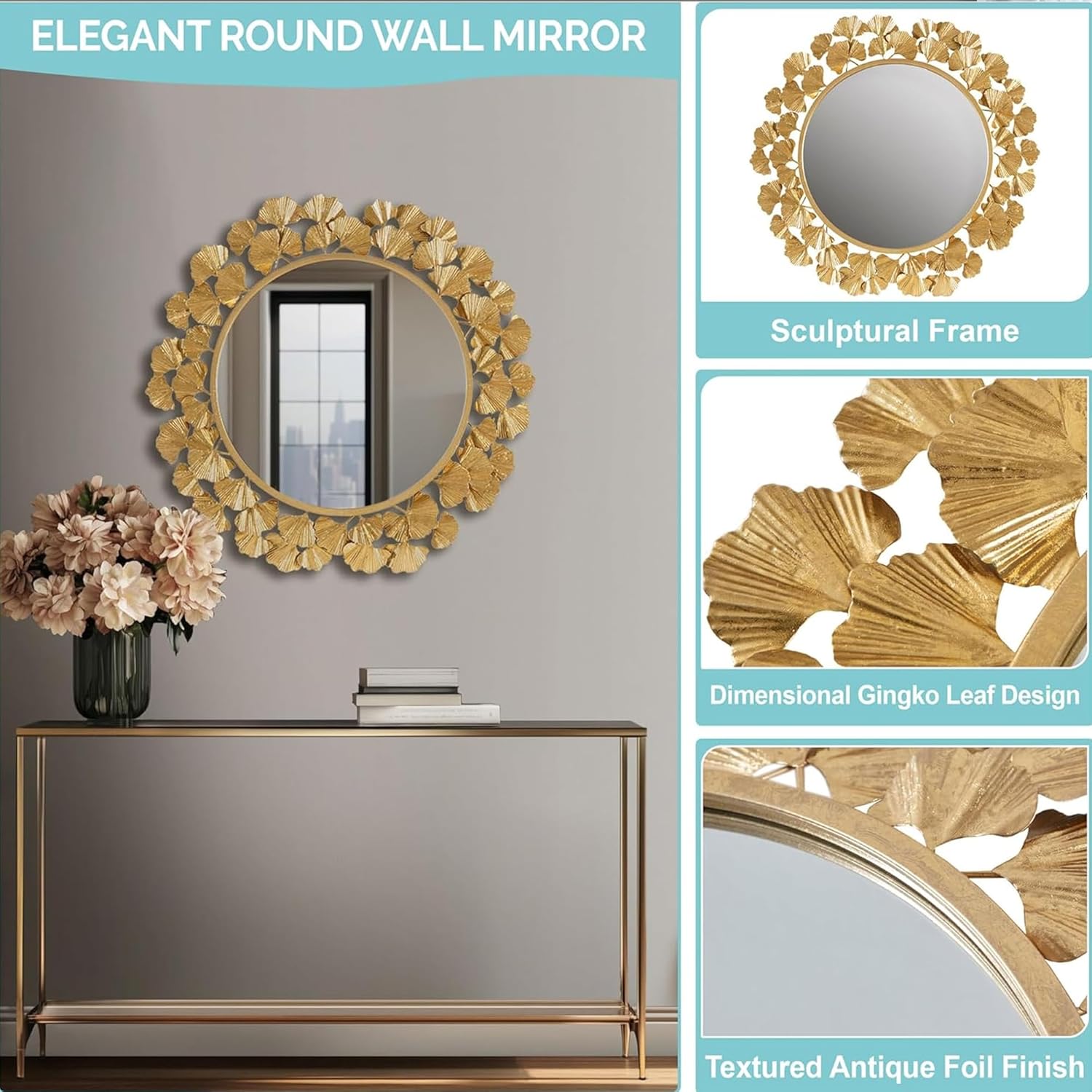 Round Luxe Gold Wall Mirror — 30.5" - View 2
