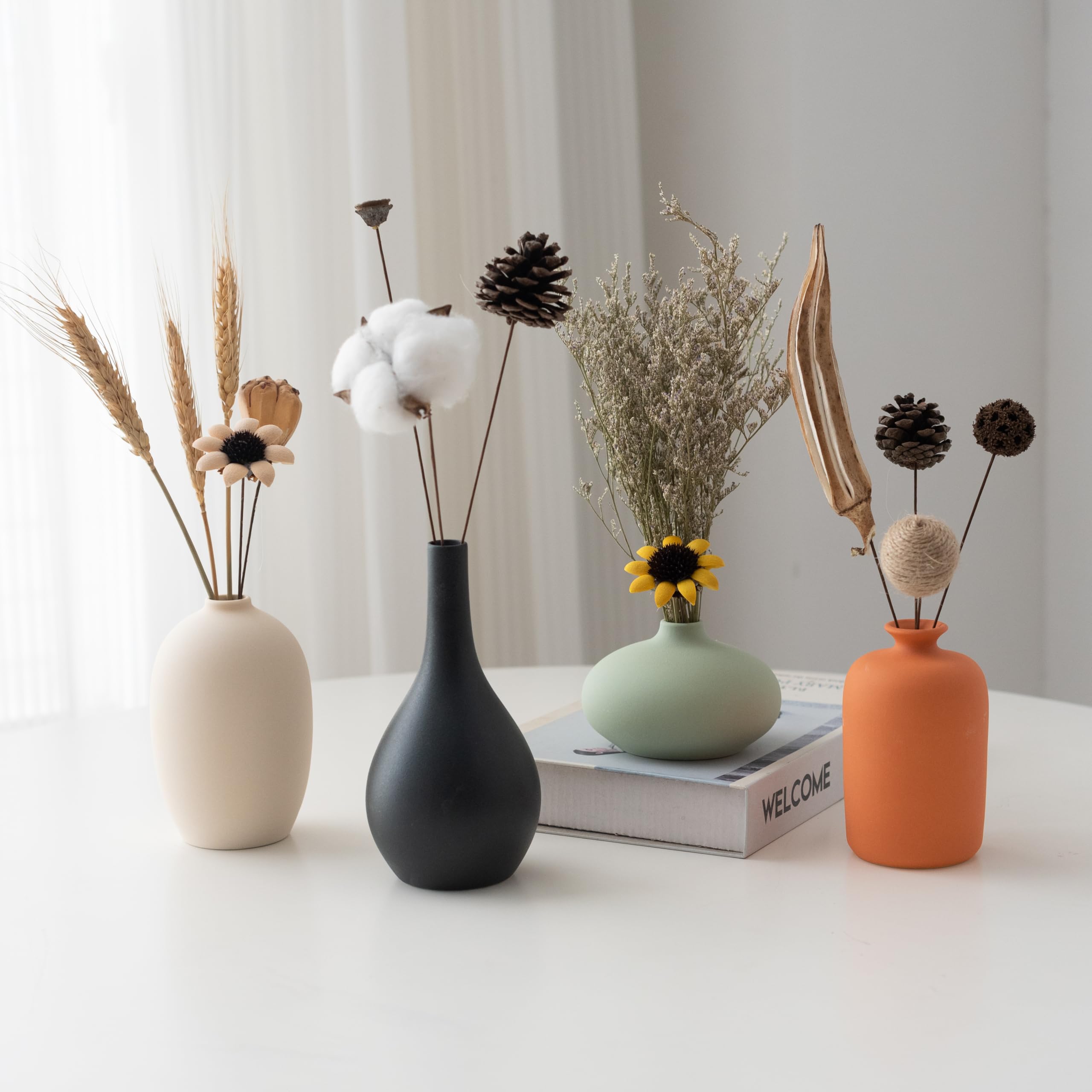 Round Boho Ceramic Vase Set — Set of 4