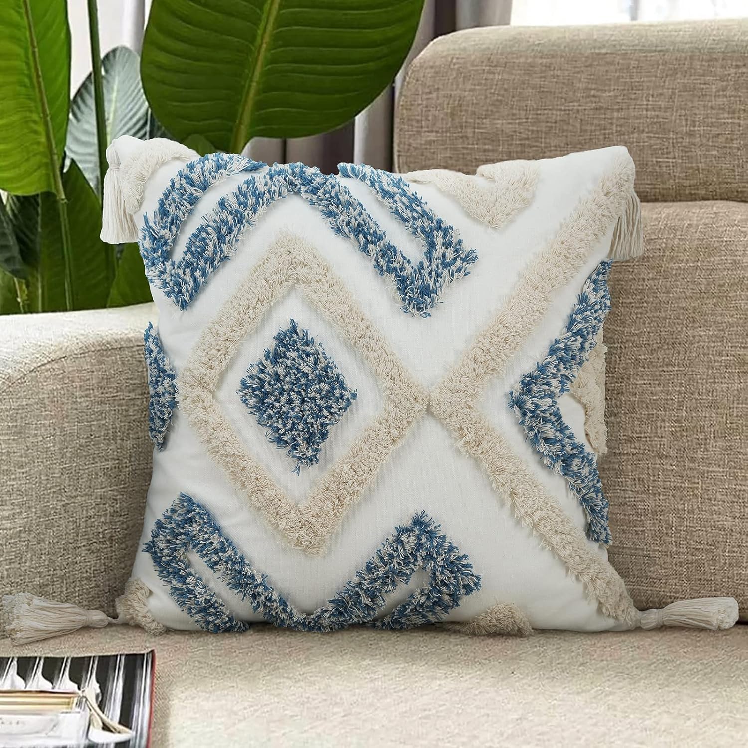 Tufted Boho Pink Throw Pillow Cover — 18" — H