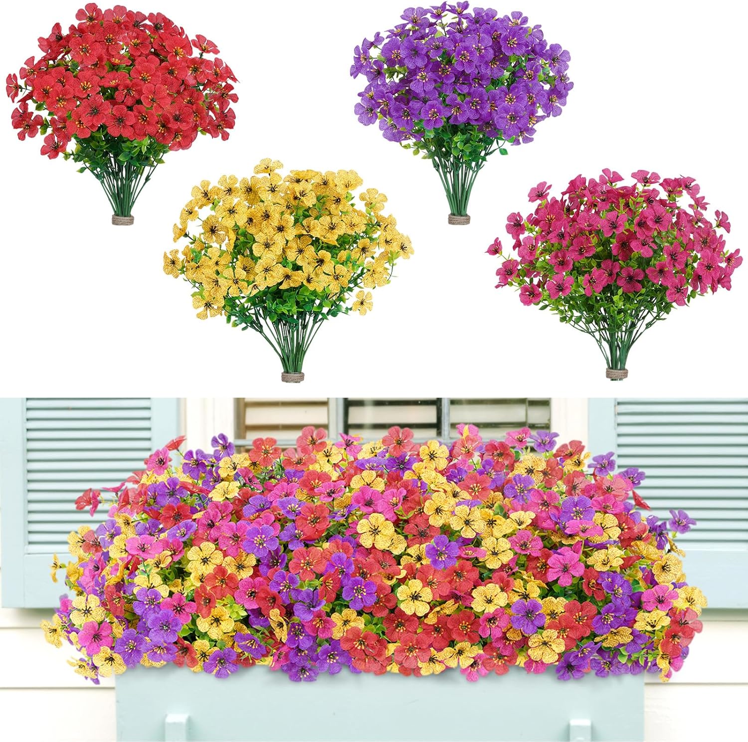 Pink Faux Plant — 4 Mix Color(fuchsia Purple Yellow Red)
