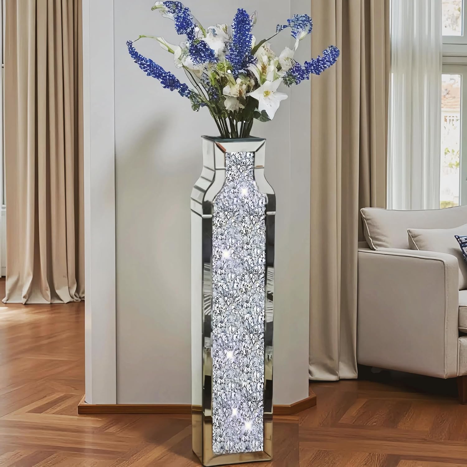 Modern Glass Mirror — 28" — Crushed Diamond:6.8"L X 4.7"W X 30"H