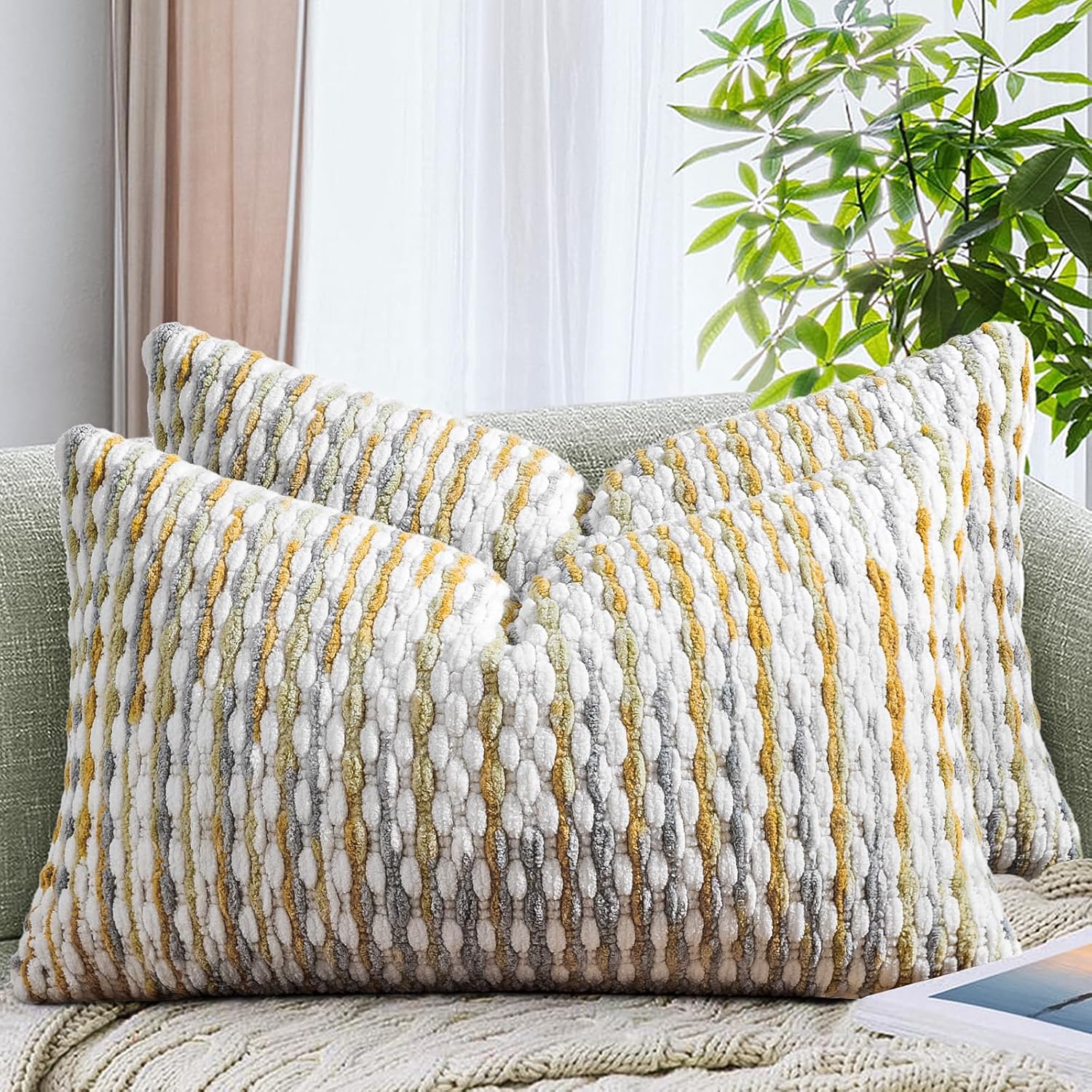 Tufted Boho Black Pillow Cover — 18" — 20" x 12" (Pack of 2)