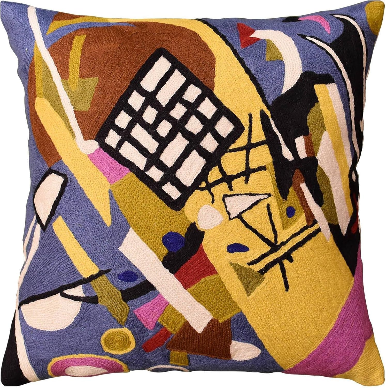 Embroidered Boho Blue Throw Pillow Cover — 18x18 — Gray Frame