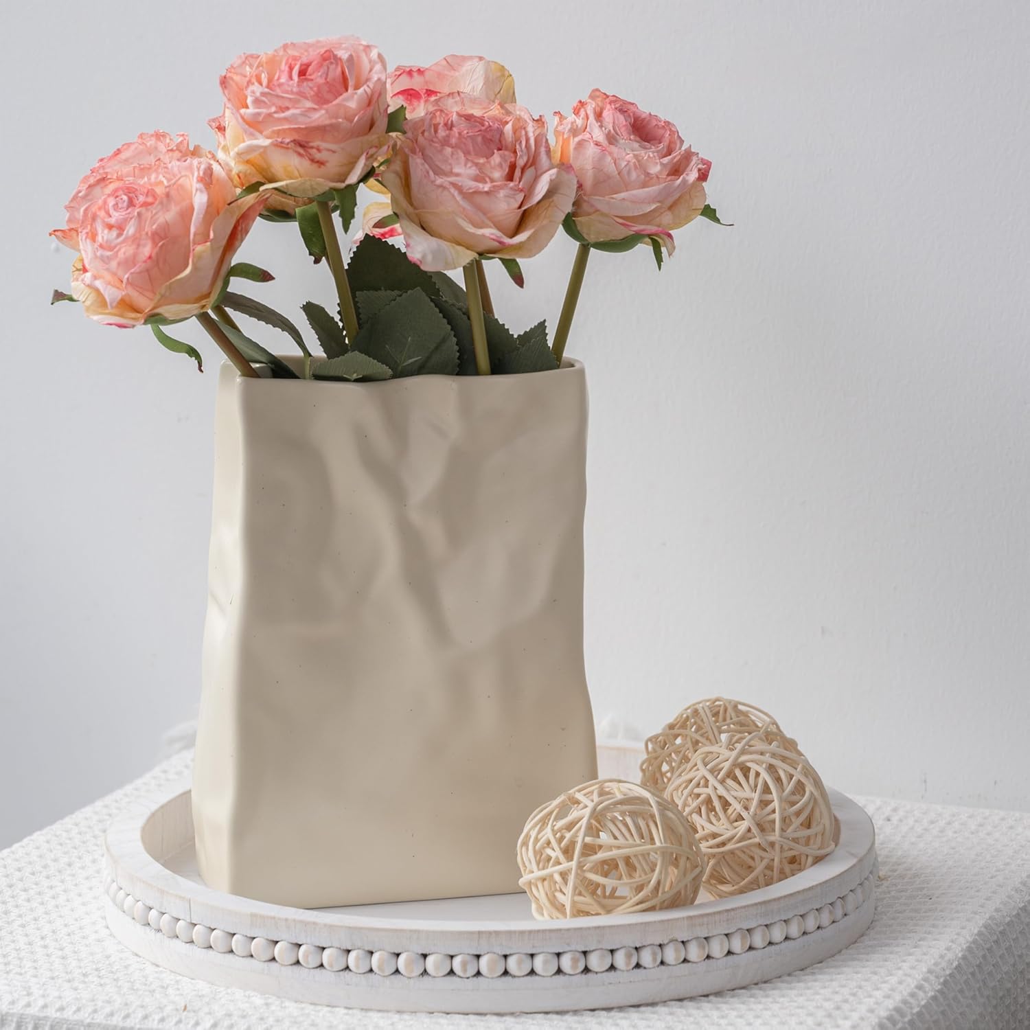 Boho Beige Flower Vase — 8" - View 3