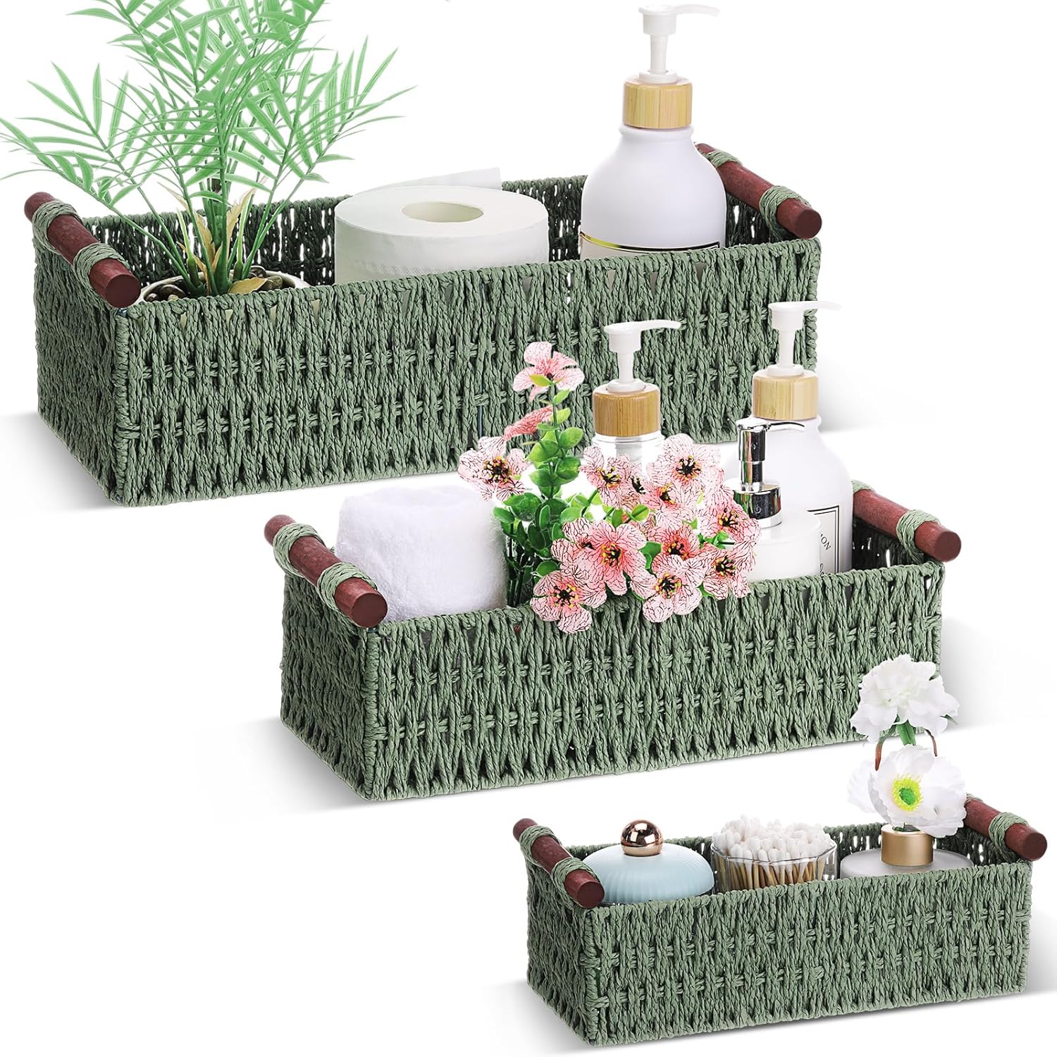 Boho Beige Basket — Green