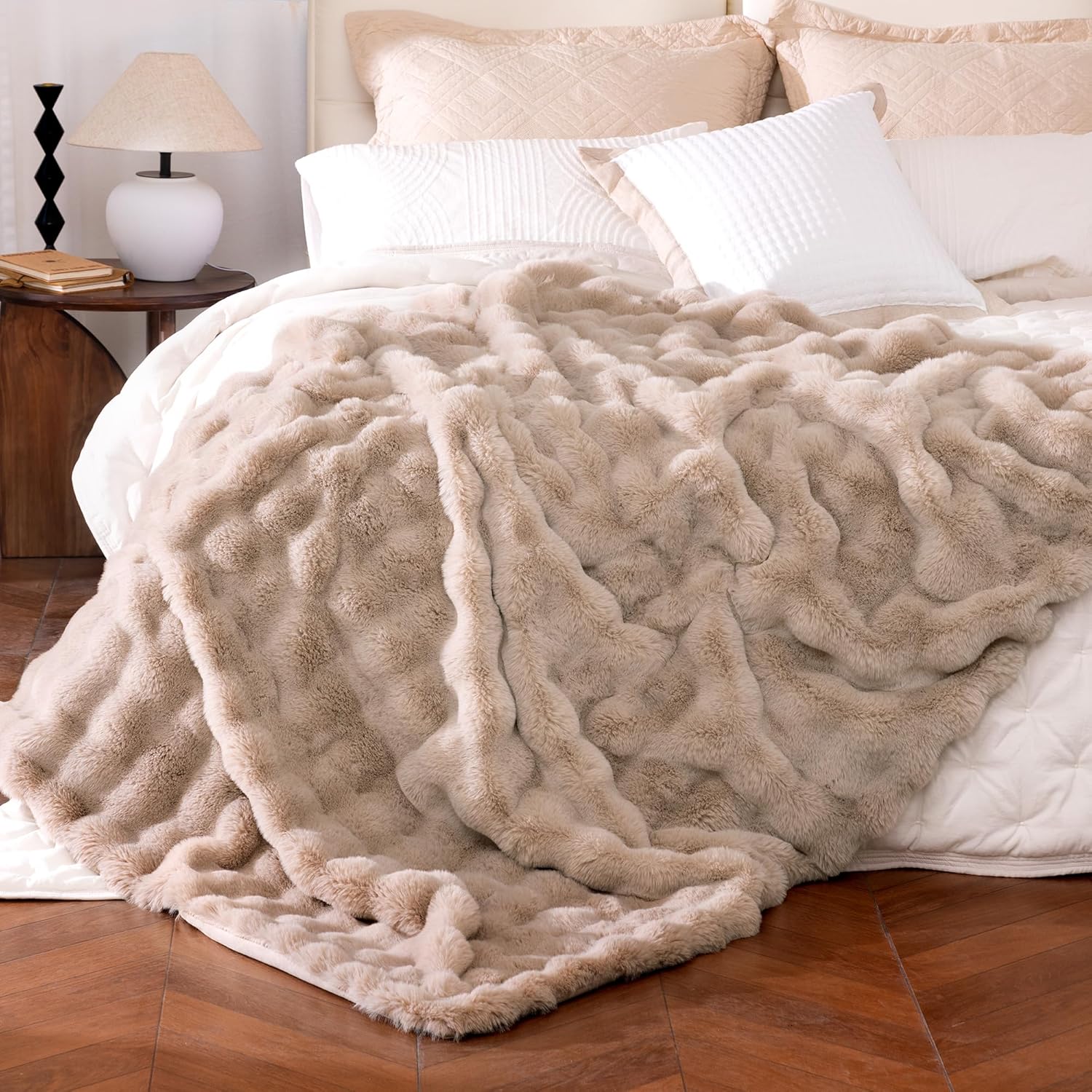 Luxe Beige Throw Pillow — 60" — Bubble Light Brown