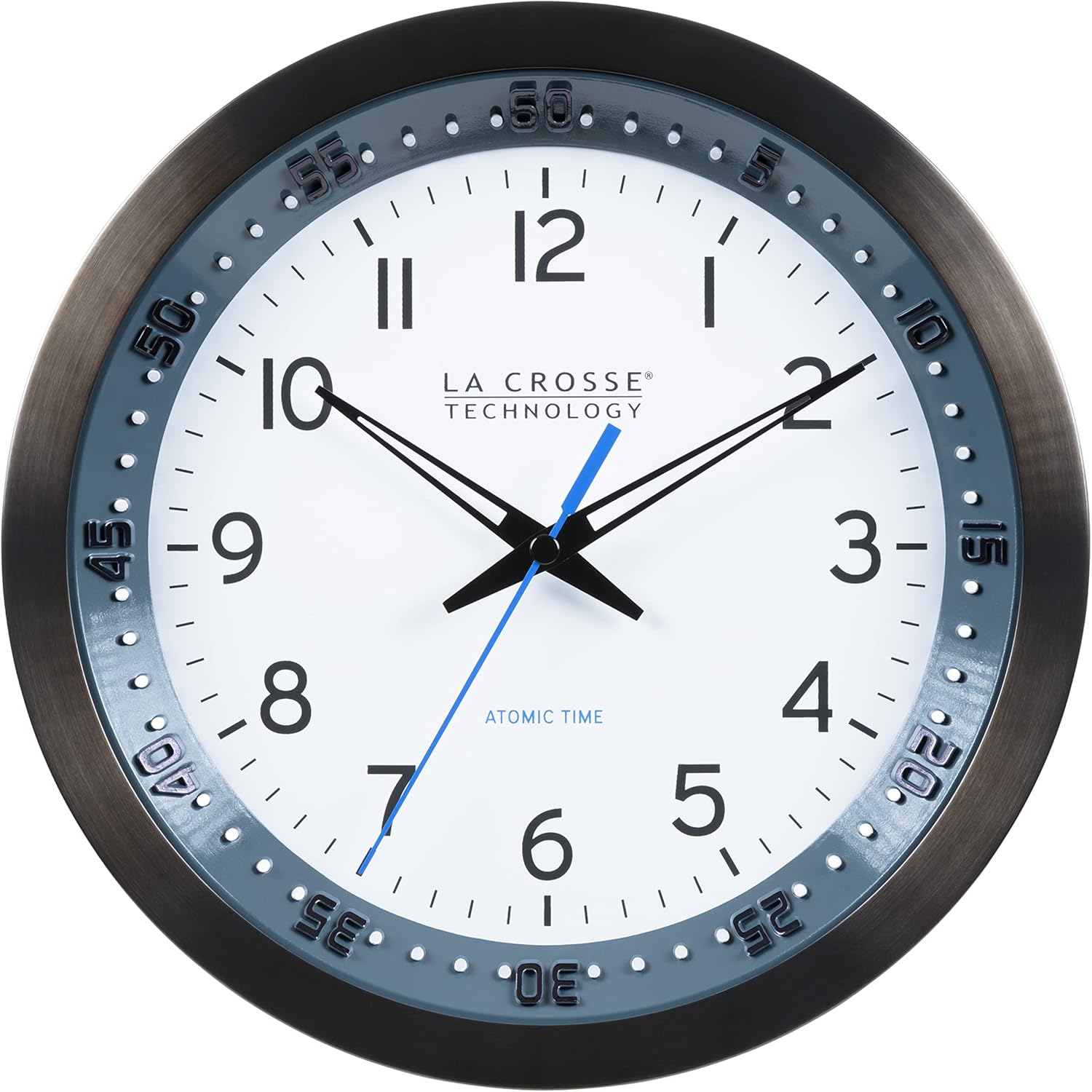 Mid-Century Black Wall Clock — 10" — Black/Gray Blue