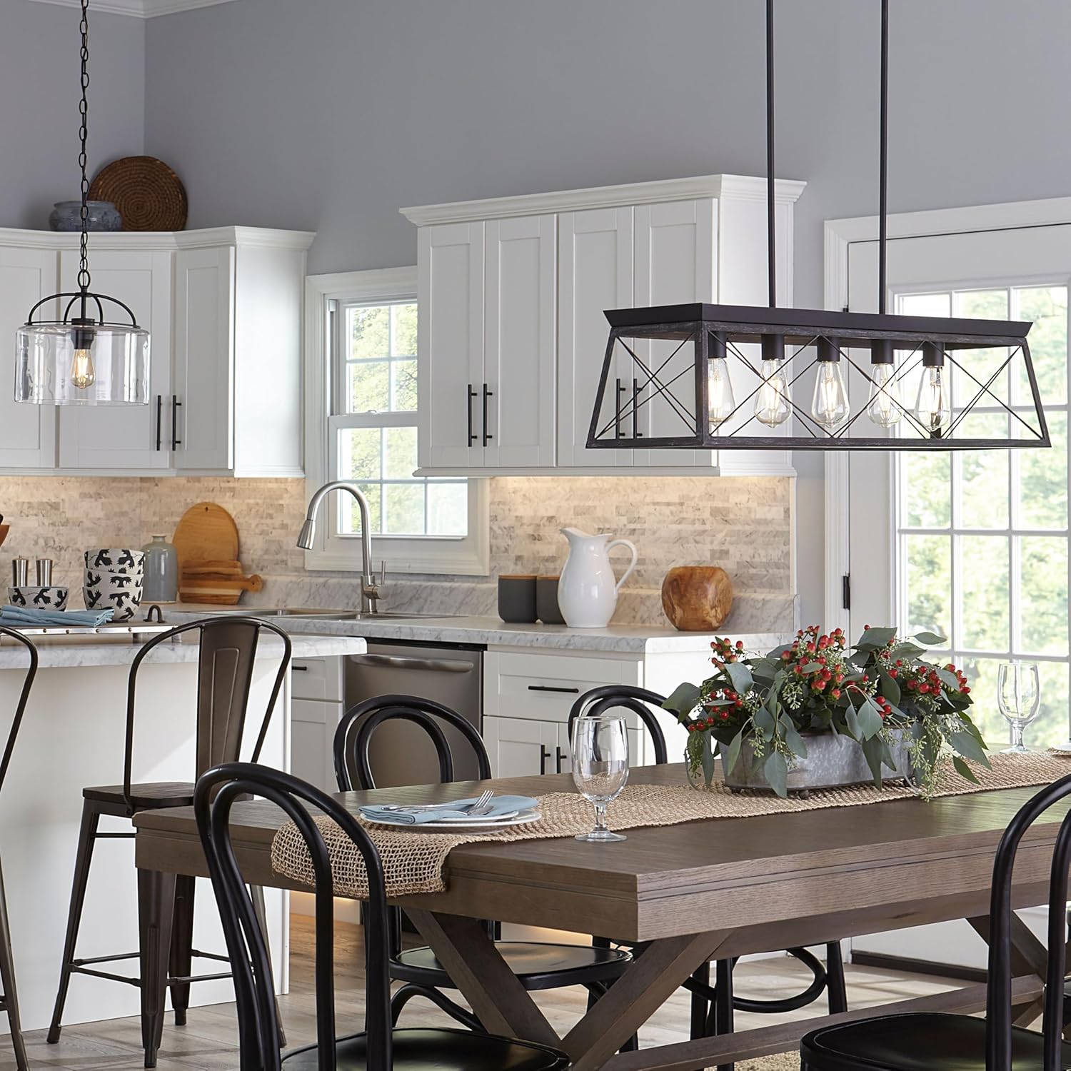 Farmhouse Black Chandelier — 5-Light - View 8