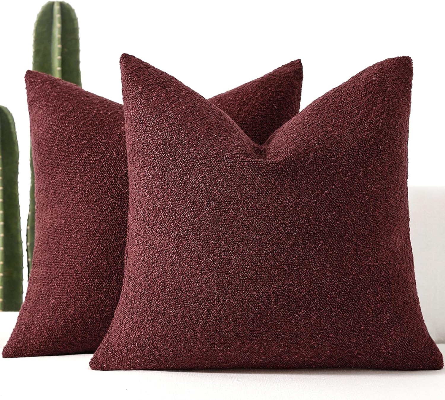 Boucle Beige Throw Pillow Cover — 22" — Burgundy