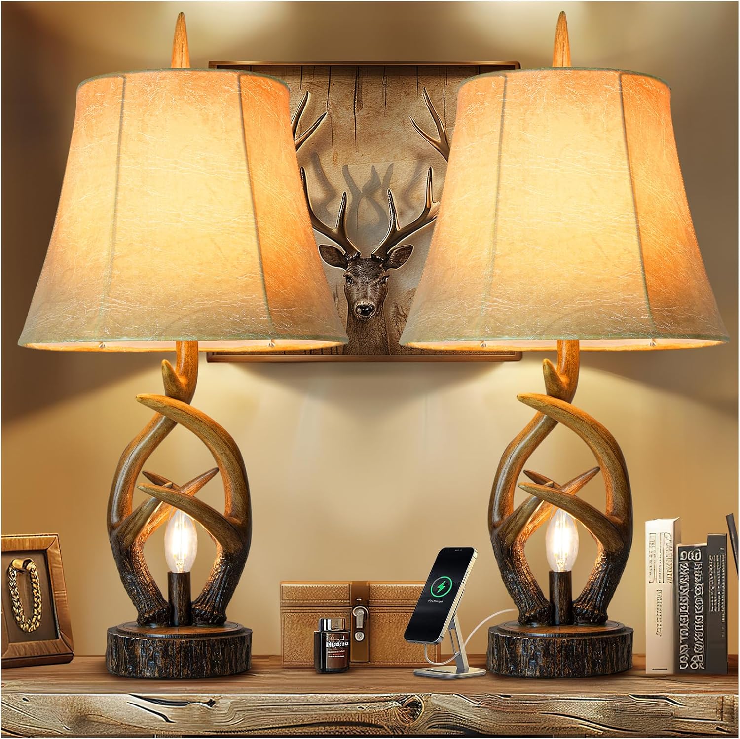 USB Farmhouse Brown Bedside Lamp — Brown-2