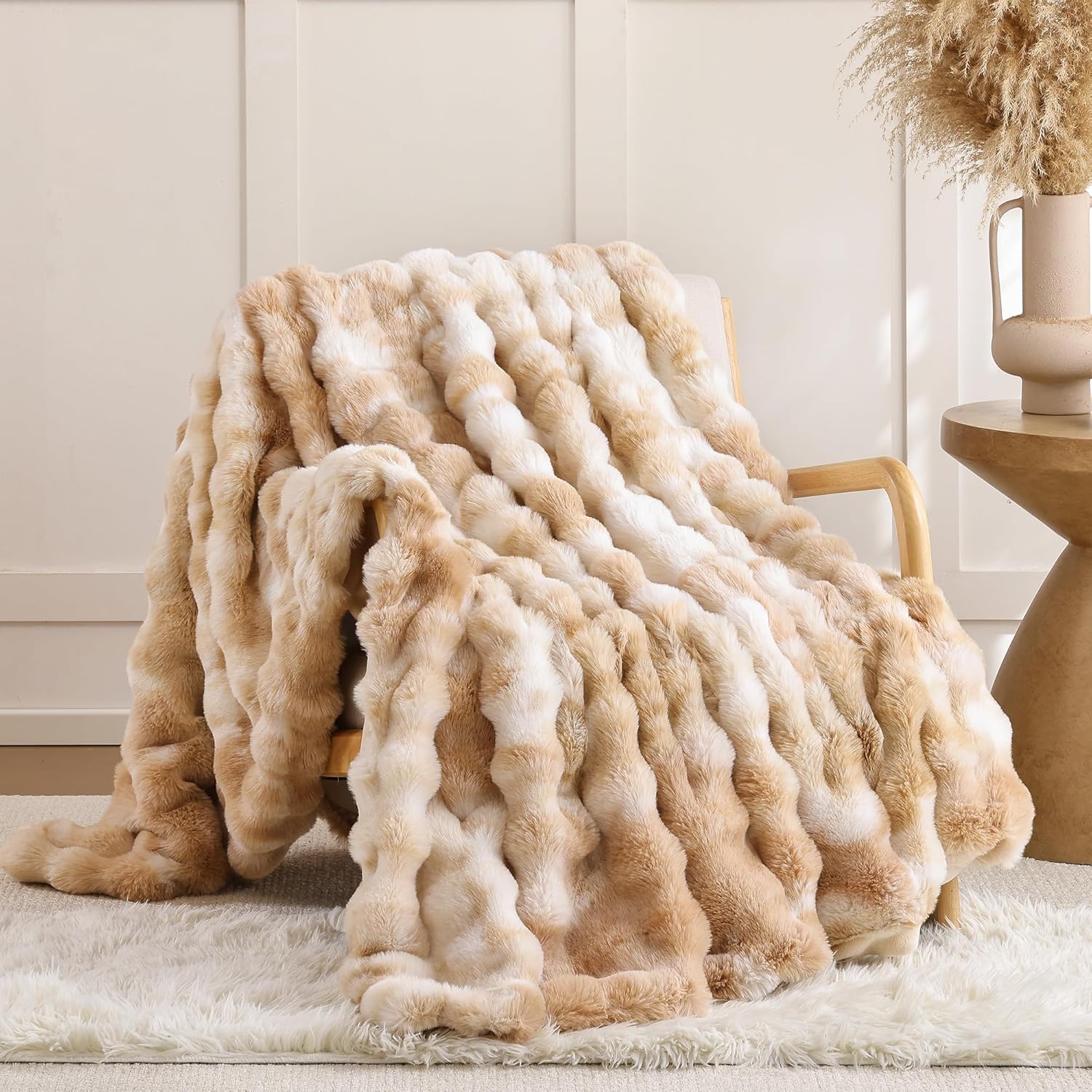 Luxe Beige Throw Pillow — 50" — Tie-dye Camel