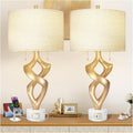 USB Luxe Stone Bedside Lamp — 26" — 31 inches Gold Leaf -028-SL