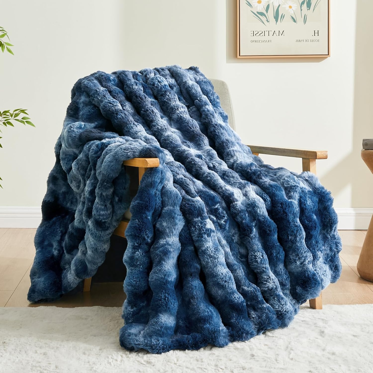 Beige Throw Pillow — 50" — Tie-dye Blue