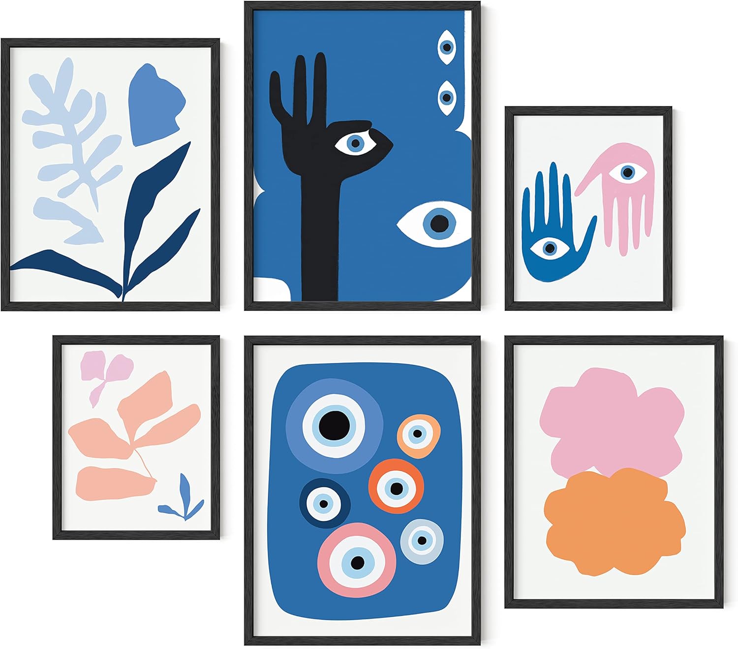 Framed Black Wall Decor — Set of 6 — Evil Eye