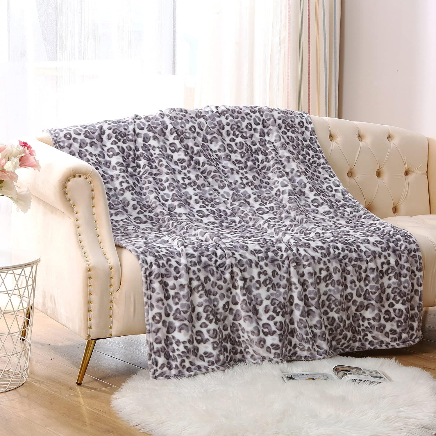 Oversized Beige Throw Pillow — 90" — Snow Leopard