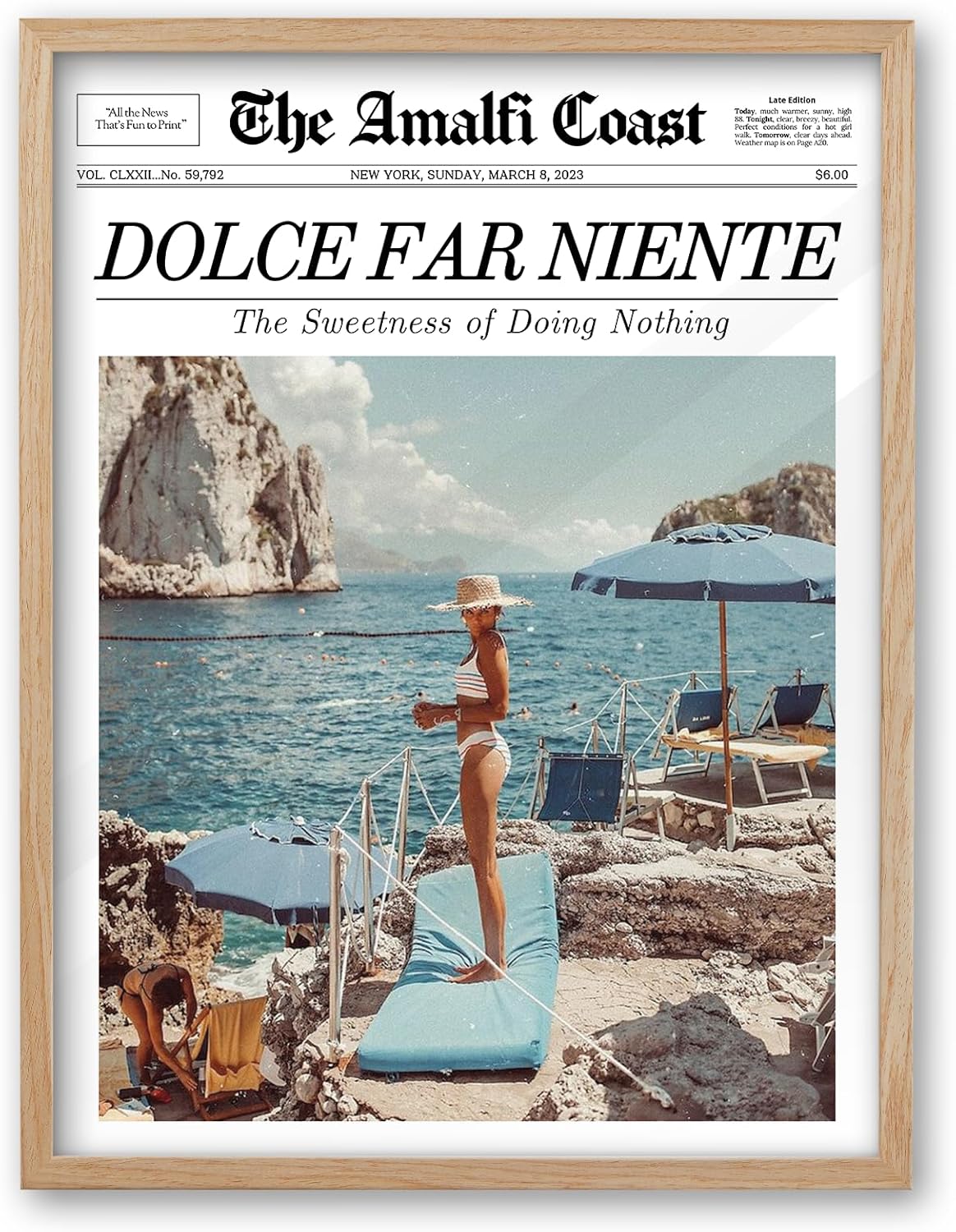 Framed Mid-Century Pink Canvas Wall Art — 16" — OAK Framed Dolce Far Niente