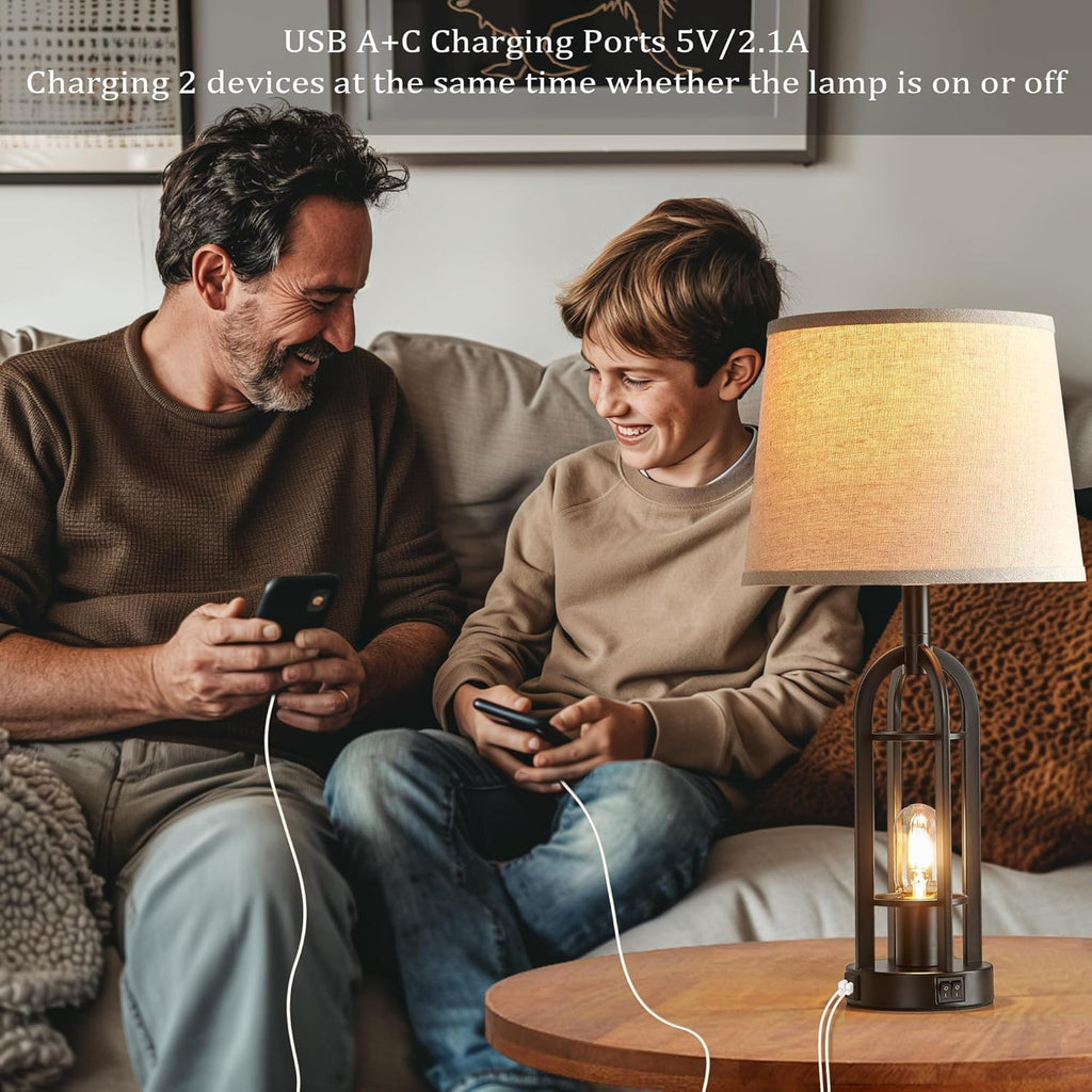 USB Farmhouse Black Bedside Lamp — 24" - View 3
