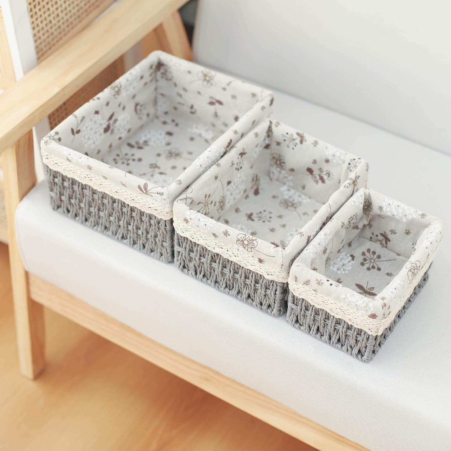 Rectangular Boho Beige Storage Basket — Set of 3 - View 5