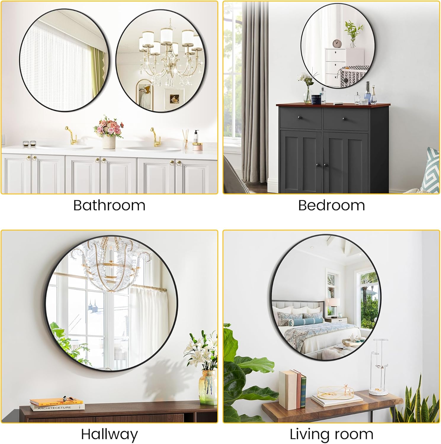 Round Farmhouse Black Wall Mirror — 36" - View 6