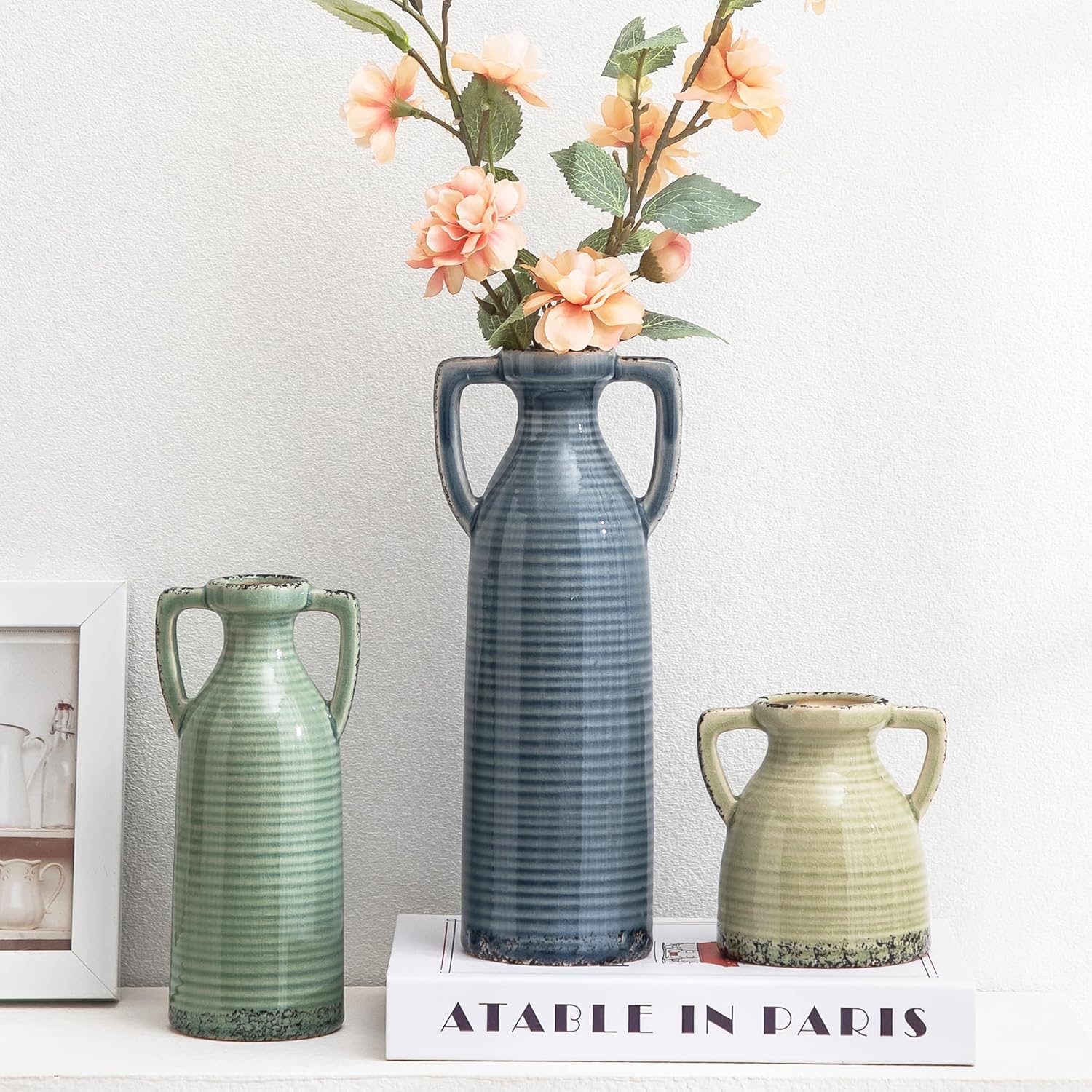 Round Farmhouse Blue Vase Set — Set of 3 — 105-1