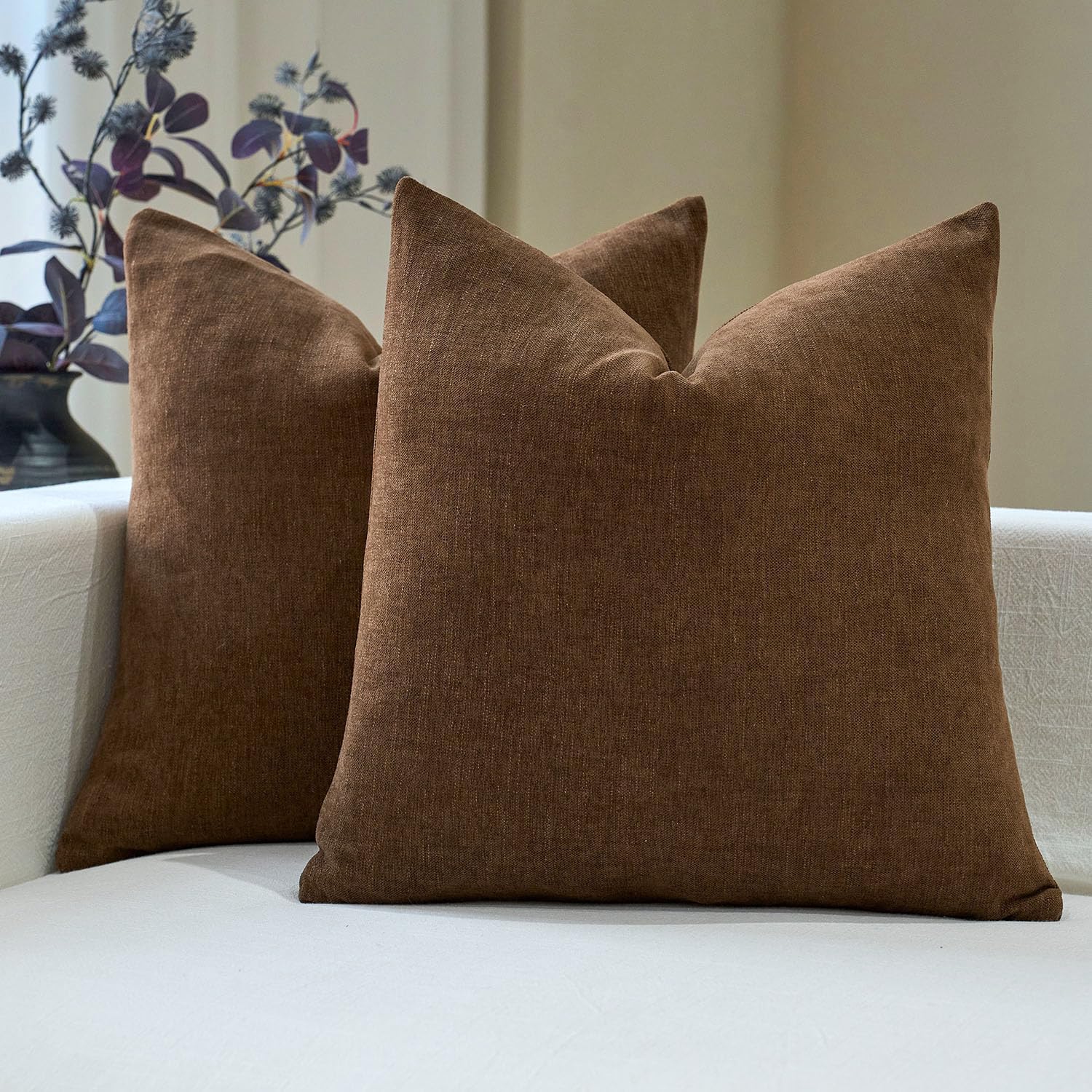 Linen Boho Beige Throw Pillow Cover — 20" — Brown