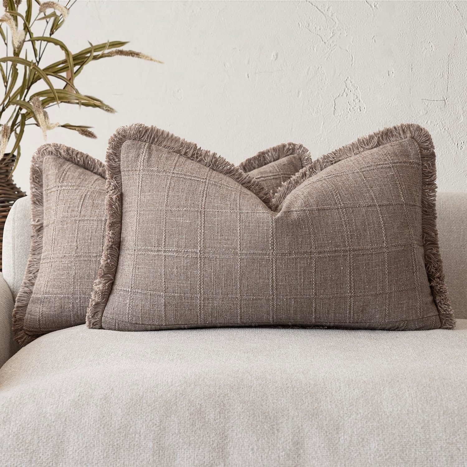 Linen Boho Beige Throw Pillow Cover — 18" — 20" x 12" (Pack of 2)