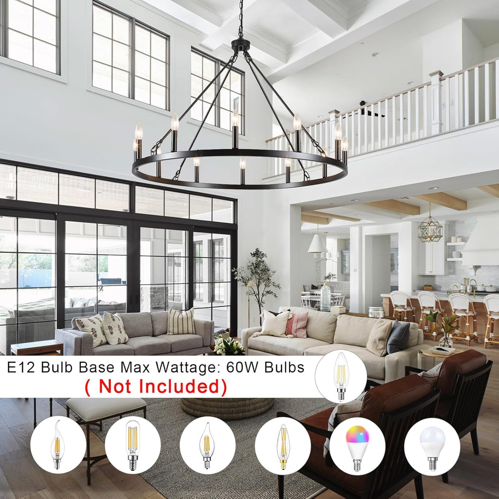 Round Farmhouse Black Chandelier — 12-Light - View 4