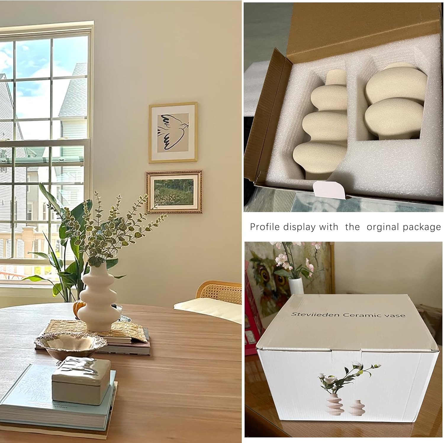 Round Boho White Flower Vase - View 5