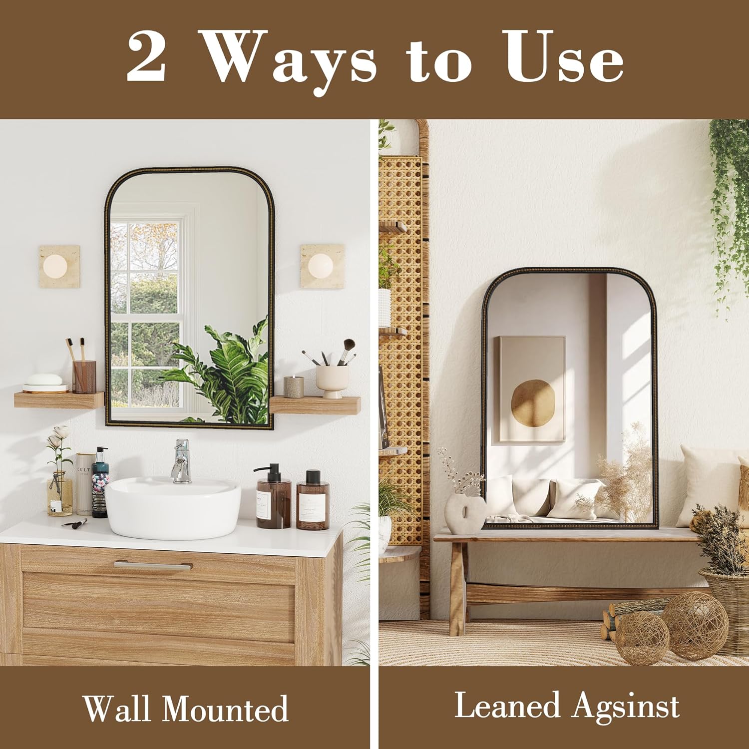 Rectangular Beige Wall Mirror — 36" - View 4