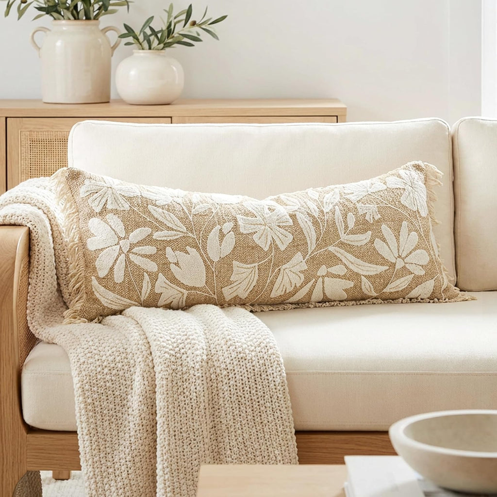 Lumbar Boho Beige Throw Pillow Cover — 20" — 36" x 14" (Pack of 1)
