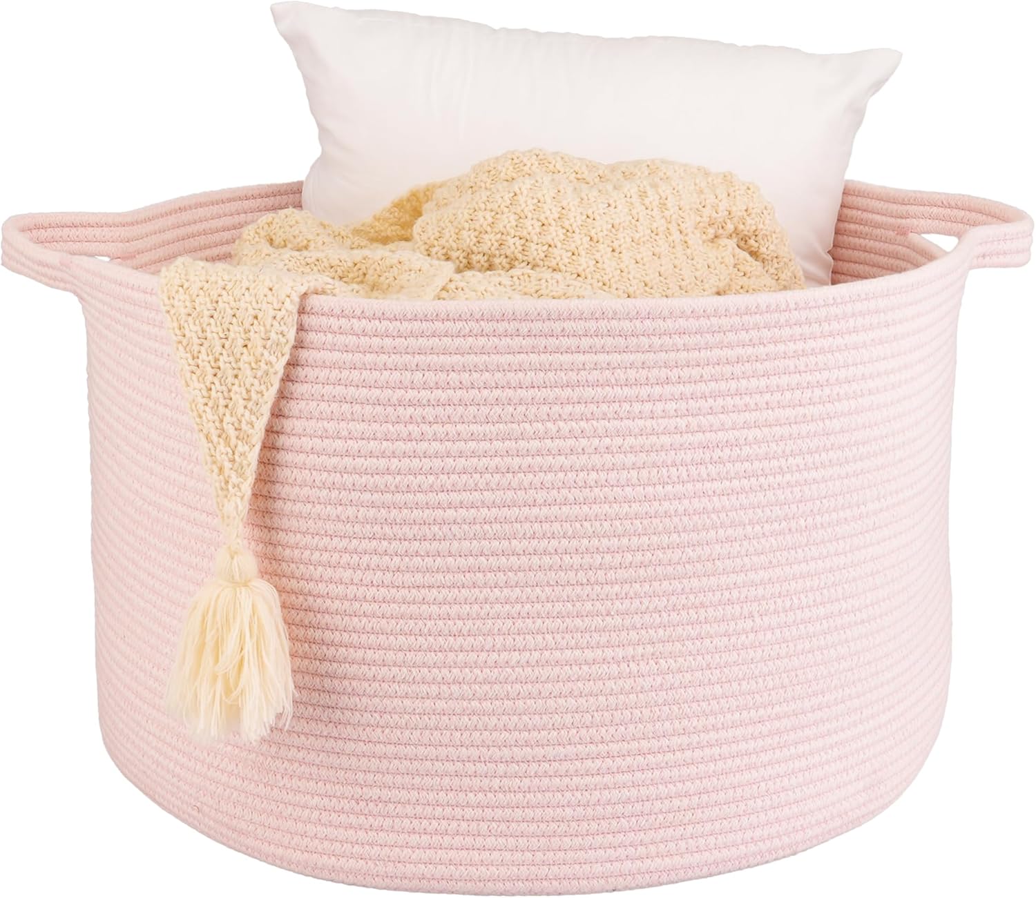 Round Boho Black Throw Pillow — 22" — pink