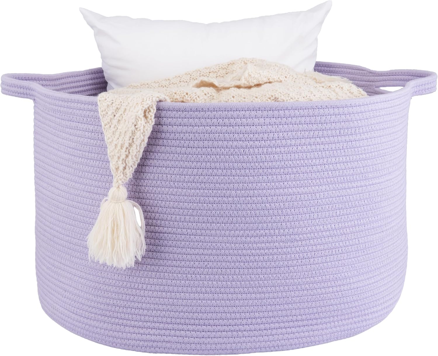 Round Boho Black Throw Pillow — 22" — purple or lavendor