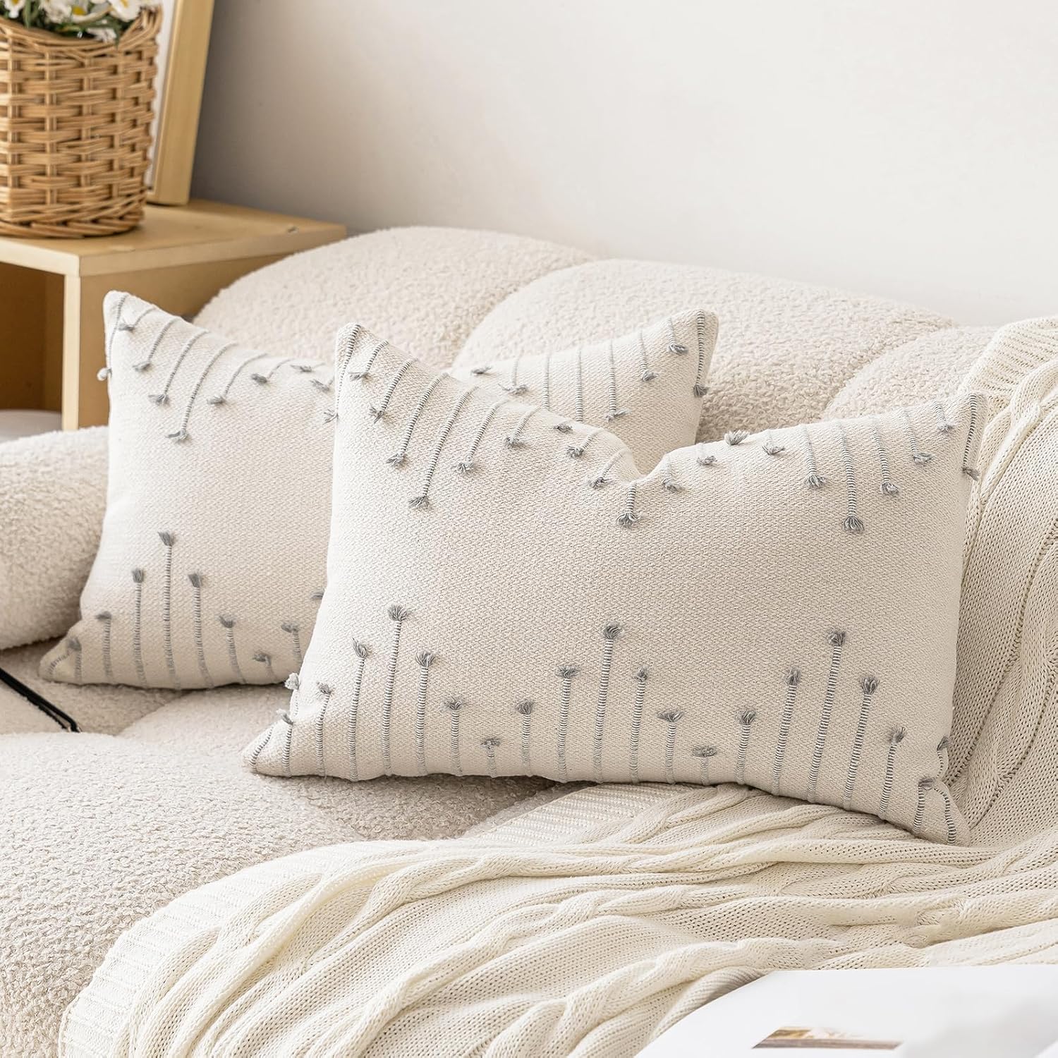 Boho Beige Throw Pillow Cover — 18" — Beige and Grey