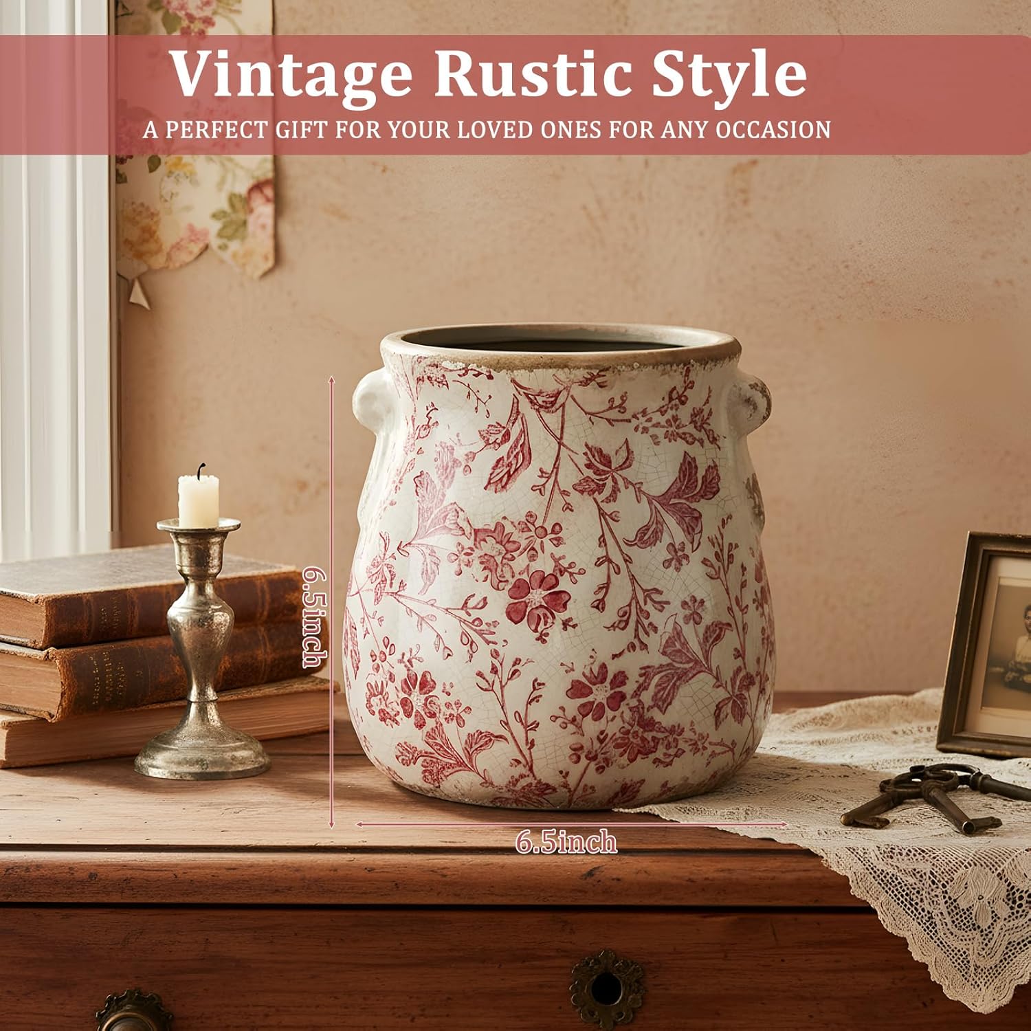 Vintage Farmhouse Ceramic Flower Vase — 5" - View 2