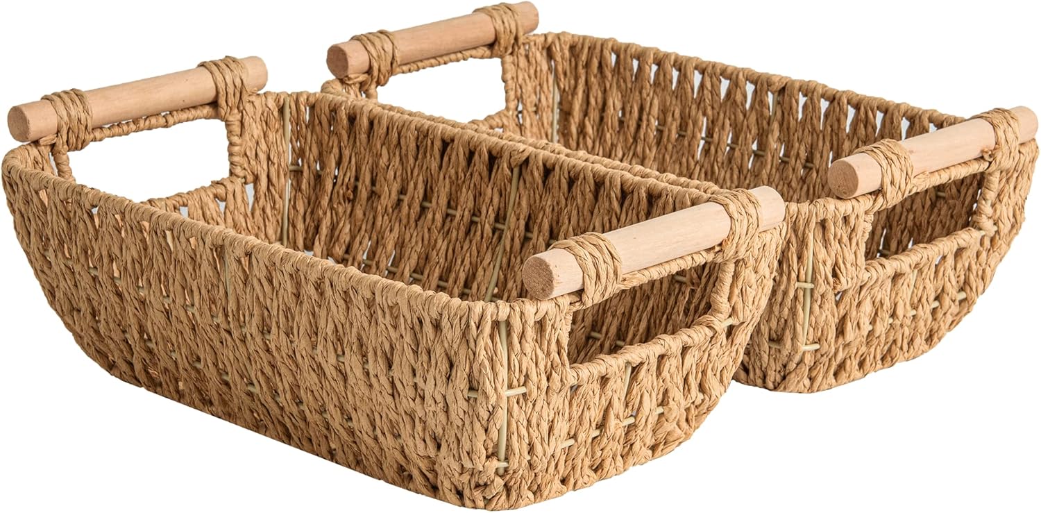 Hand-Woven Boho Beige Storage Basket — Light Brown